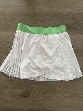 Barstool White Pleated Tennis Skirt with Green Waistband